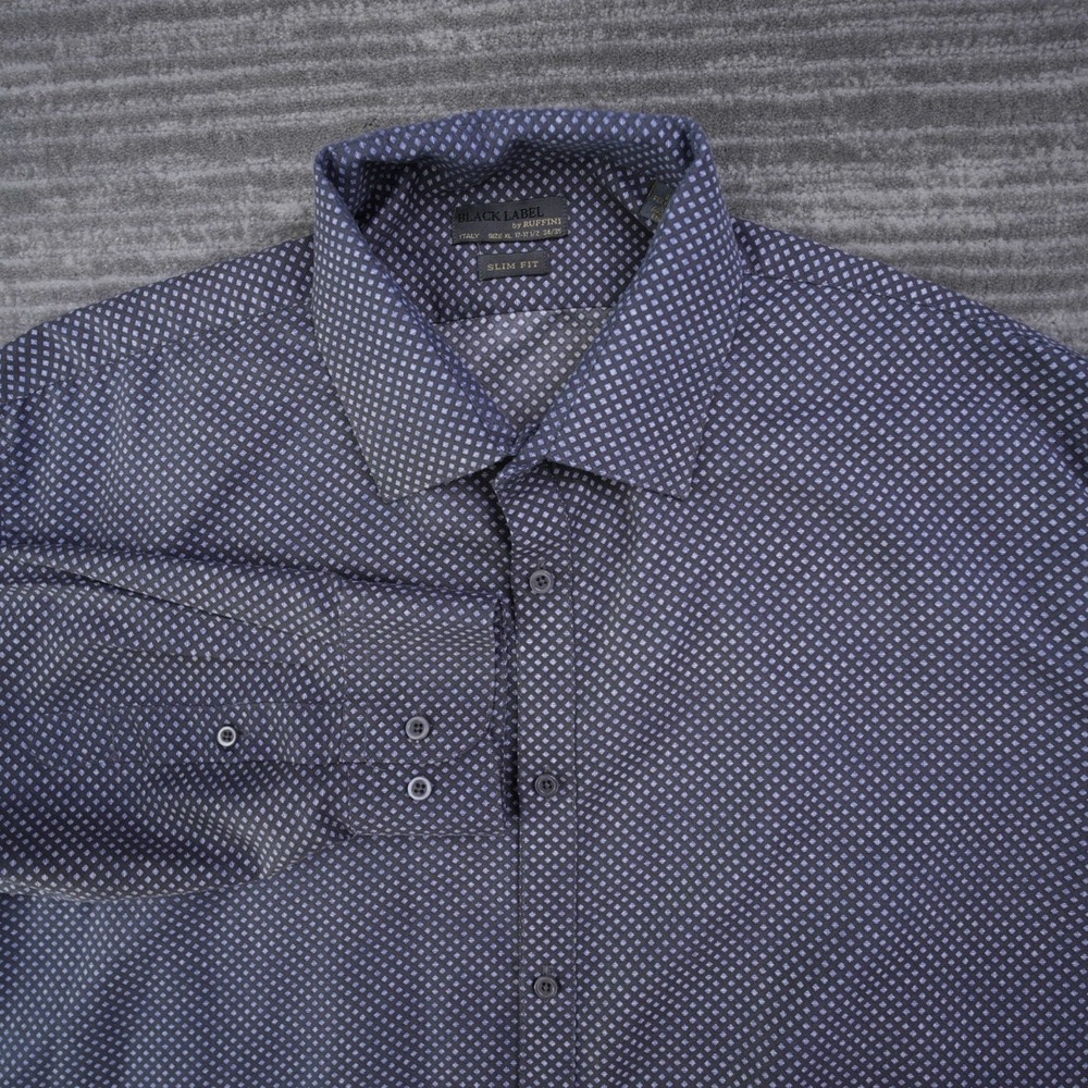 Black Label By Ruffini Shirt Men Button Up Italy Slim Fit Long Sleeve XL 17 17.5
